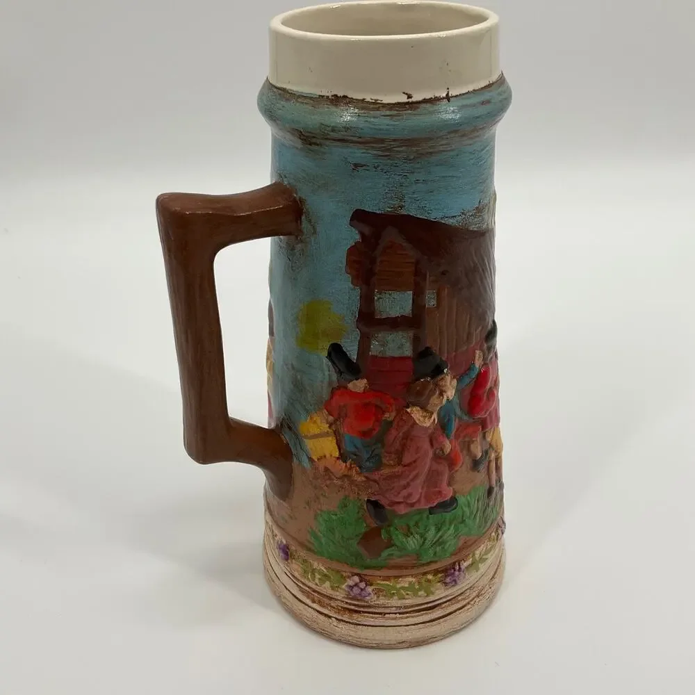 Vintage Beer Stein Les Schirz Kurhaus German Style Raised Relief Folk Ceramic